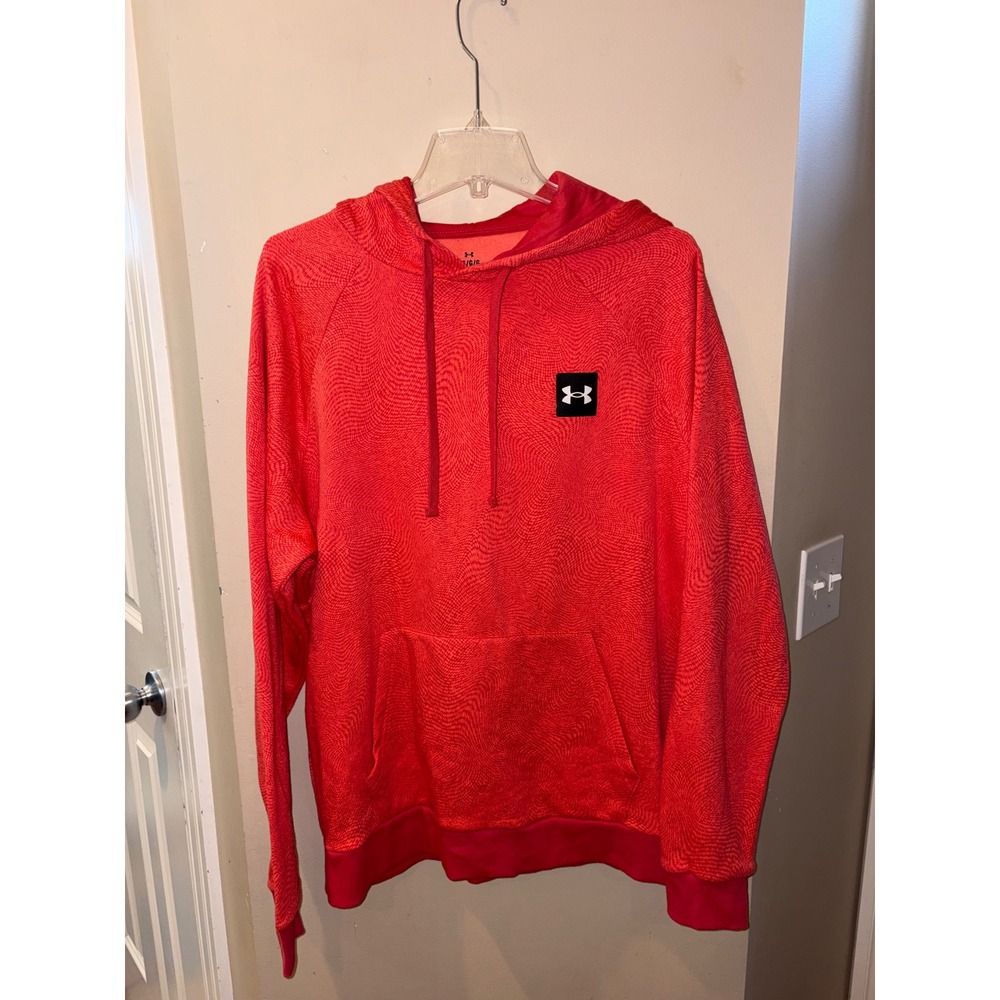NWOT Under Armour Women Red Wavy Textured Rival Fleece Pullover Hoodie L Large